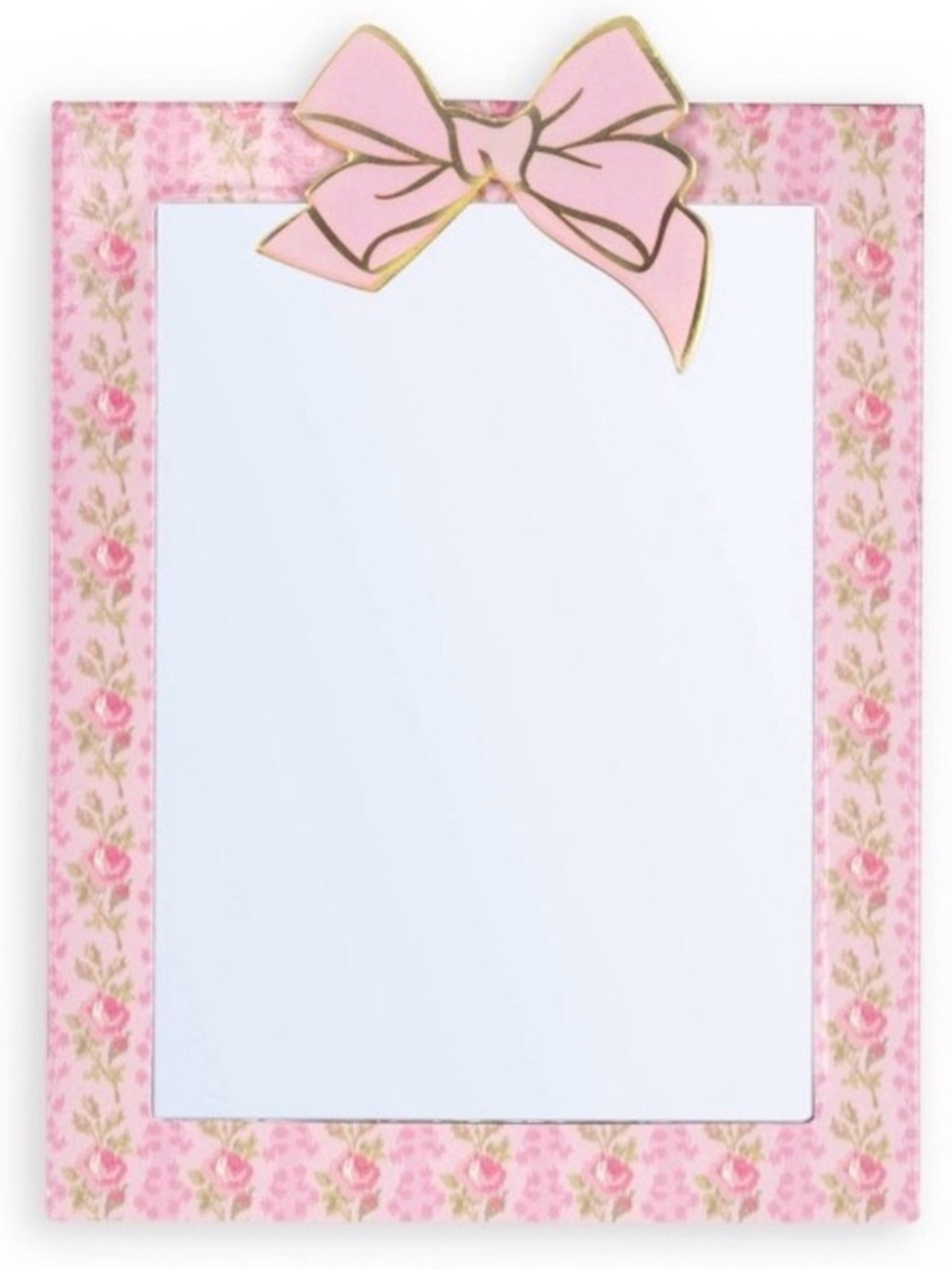 LoveShackFancy Pink Floral Frame Mirror with Gold-Trim Bow